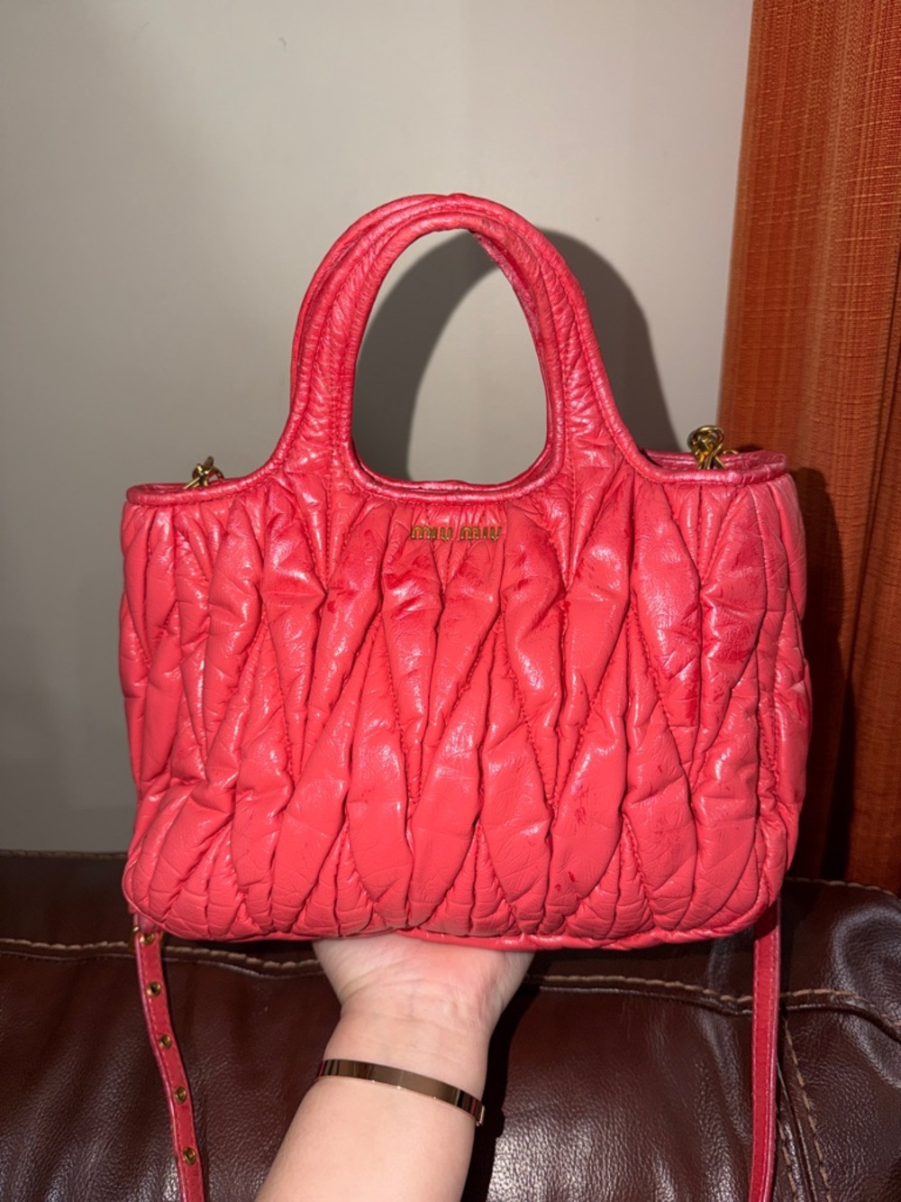 ‼️AUTHENTIC Miu Miu Watermelon Patent Leather Satchel Handbag Crossbody Bag